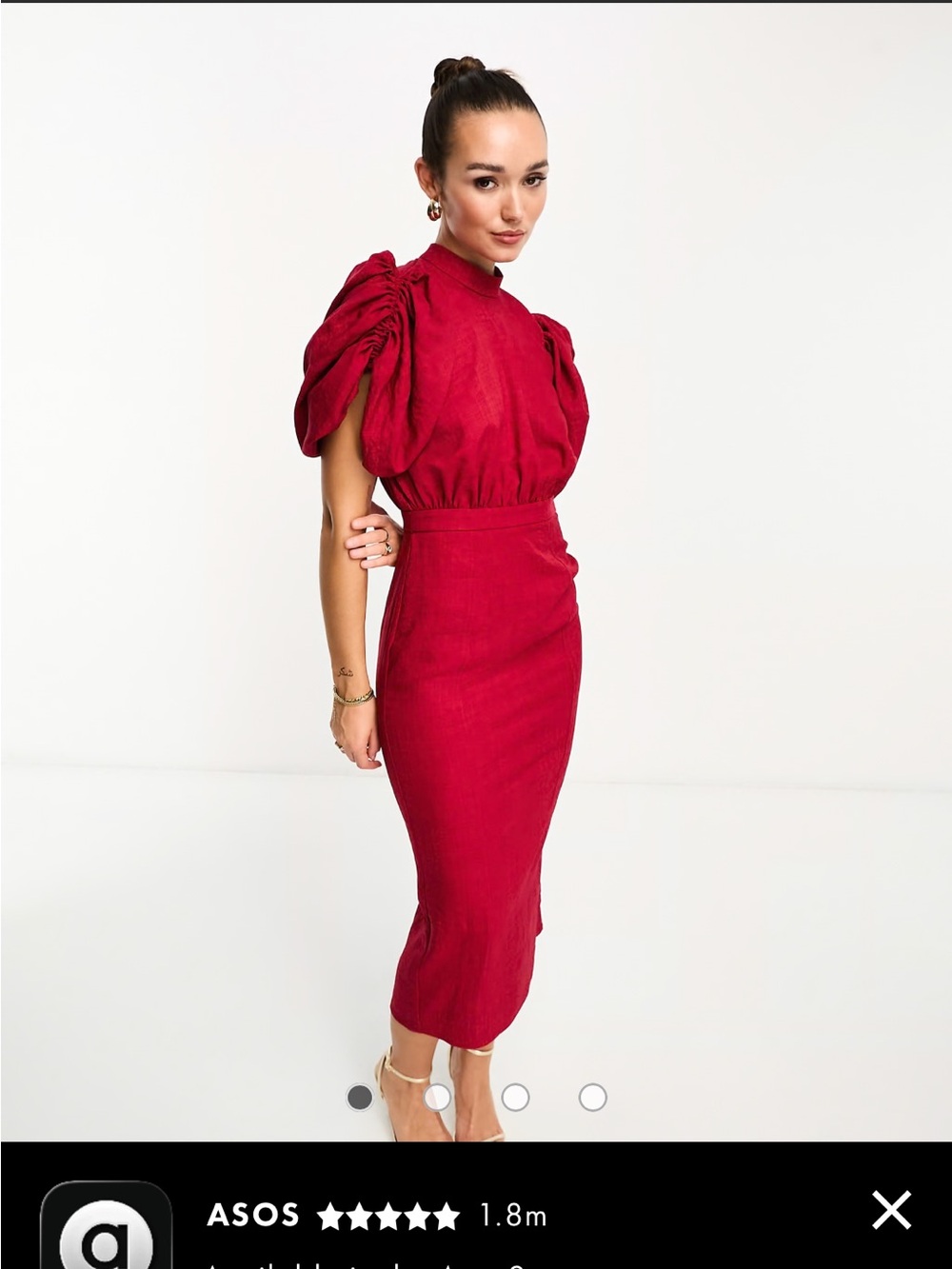 ASOS size 12 Red Puff Sleeve Midi Dress